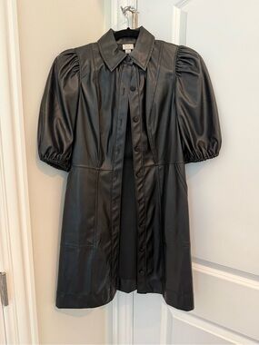 a new day Black Faux Leather Collared Dress